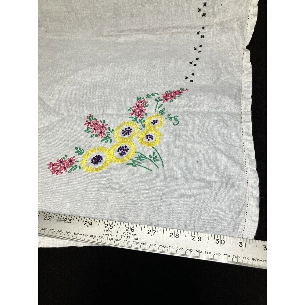 Vintage Tablecloth White Embroidered Floral - 31